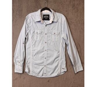 Buckle Black Tailored Fit Long Sleeve Button Up Shirt Men's L Blue Pinstripe